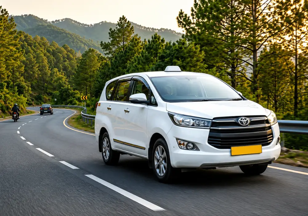 White taxi traveling from Dehradun Airport to Haridwar