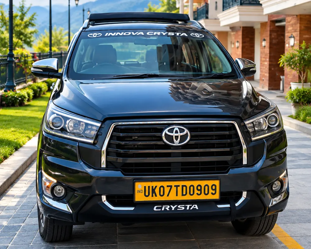 Black Toyota Innova Crysta taxi rental for Dehradun Airport to Chardham Yatra tour package